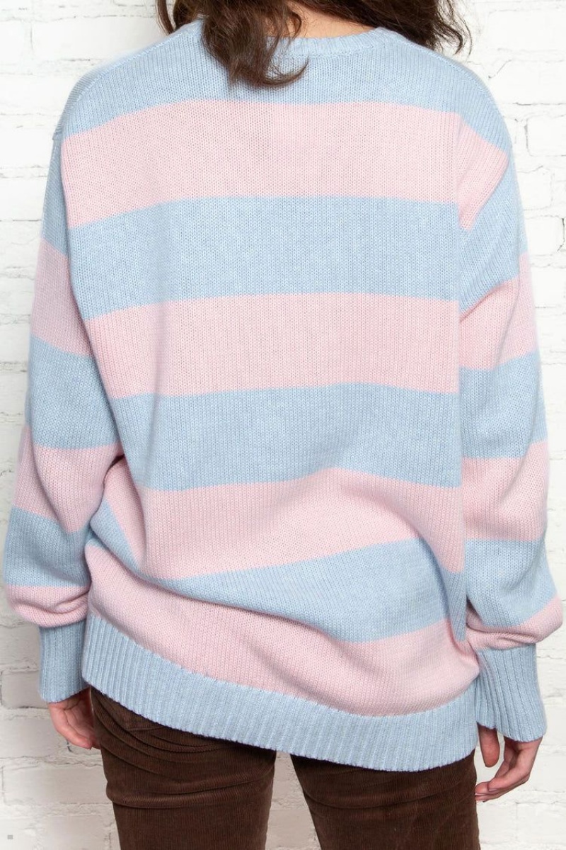 Chandail Brandy Melville Brianna Coton Thick Stripe Bleu Rose | LYK-63111172